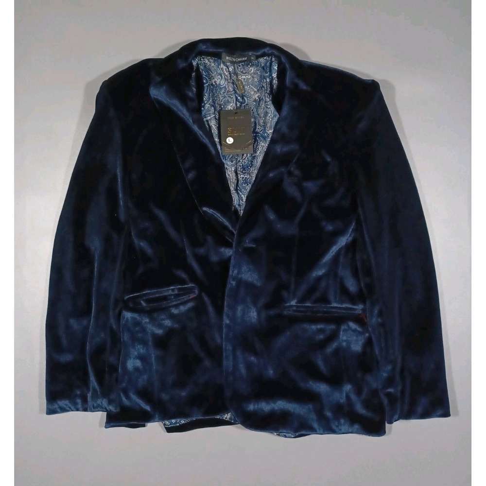 Ween Charm Jacket Mens L Blue Poly Velvet Tuxedo Suit Coat